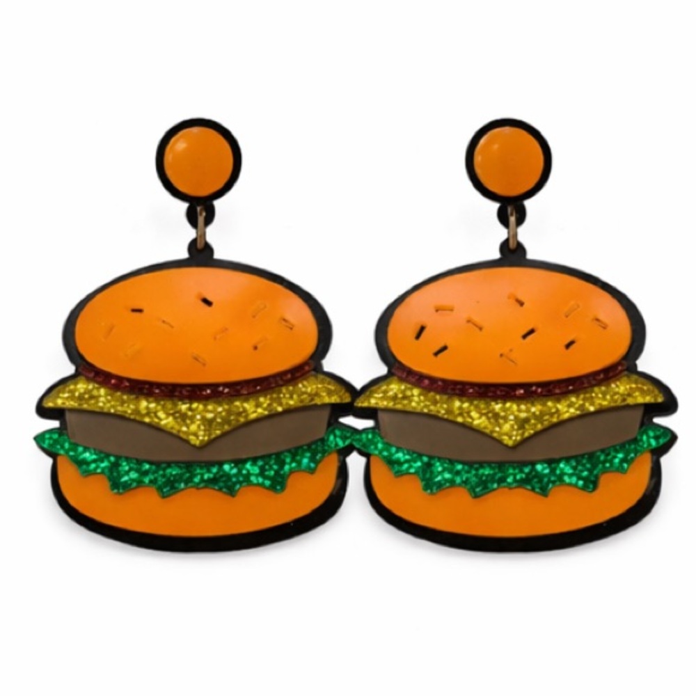 Glittery Quirky Burger Earrings